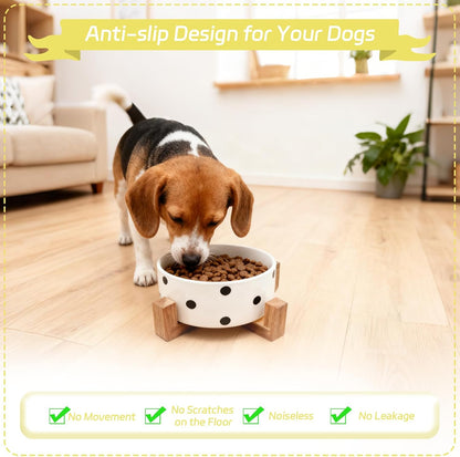 28.74 OZ Elevated Ceramic Dog Bowl Set with Acacia Wood Stand - 3.6 Cup Cat Food Bowl Raised Pet Dish Modern Indoor Water Basic Bowls for Puppies - 850 ML (Single Bowl with Stand)