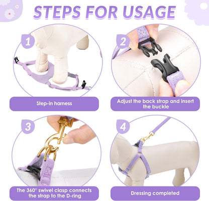 Lukovee No Pull Small Dog Harness with Leash - Lightweight Soft Puppy Vest Harnesses, Adjustable Pet Harnesses for Puppy Small Dogs (Purple, XS)