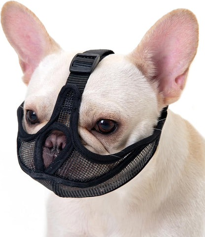 Short Snout Dog Muzzle, Won't Cover Forehead French Bulldog Muzzle, Anti-Biting Chewing Barking for English Bulldog, Pug, Pekingese(M,Black)