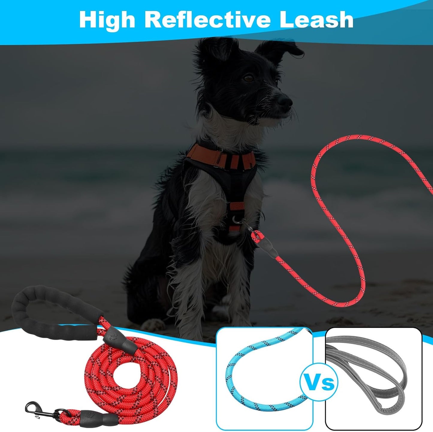 12 Pack Rope Dog Leash, 5.2FT Nylon Pet Leash with Reflective Thread, Soft Padded Handle Thick for Large Medium Dogs Small Puppy