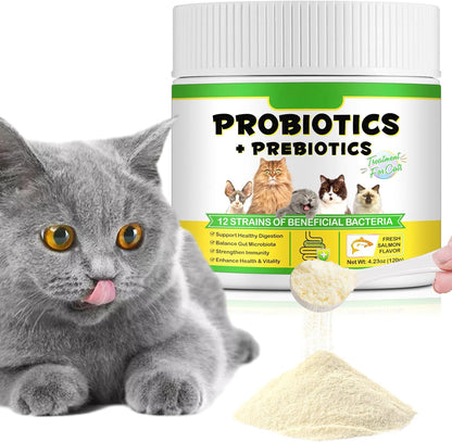 Cat Probiotic Powder with Prebiotics - 5 Billion CFU & 12 Strains to Treat Diarrhea, Vomiting, Digestive Support & Immunity Health