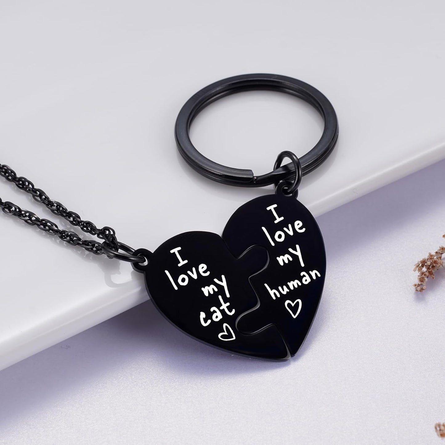 Ralukiia Best Friends Cat Dog Owner Friendship Love Necklace and Collar Charm Gift Set, Cat Dog BFF Necklace for 2, Pet Lover