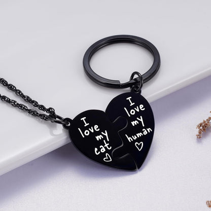 Ralukiia Best Friends Cat Dog Owner Friendship Love Necklace and Collar Charm Gift Set, Cat Dog BFF Necklace for 2, Pet Lover