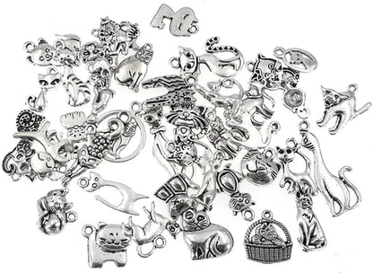 Assorted Cats Pet Charm Pendant for DIY Jewelry Making Accessaries(42pcs,Antique Silver)