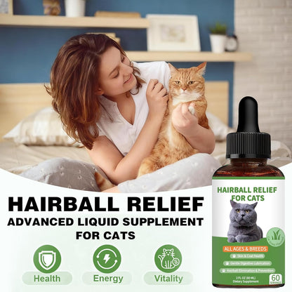 Hairball Treatment for Cats - Cat Hairball Remedy - Supports Skin & Coat, Digestion, Cat Furball Treatment, Helps Eliminate and Prevent Hairballs for Indoor Cats and Kittens(Cat Grass Flavor)