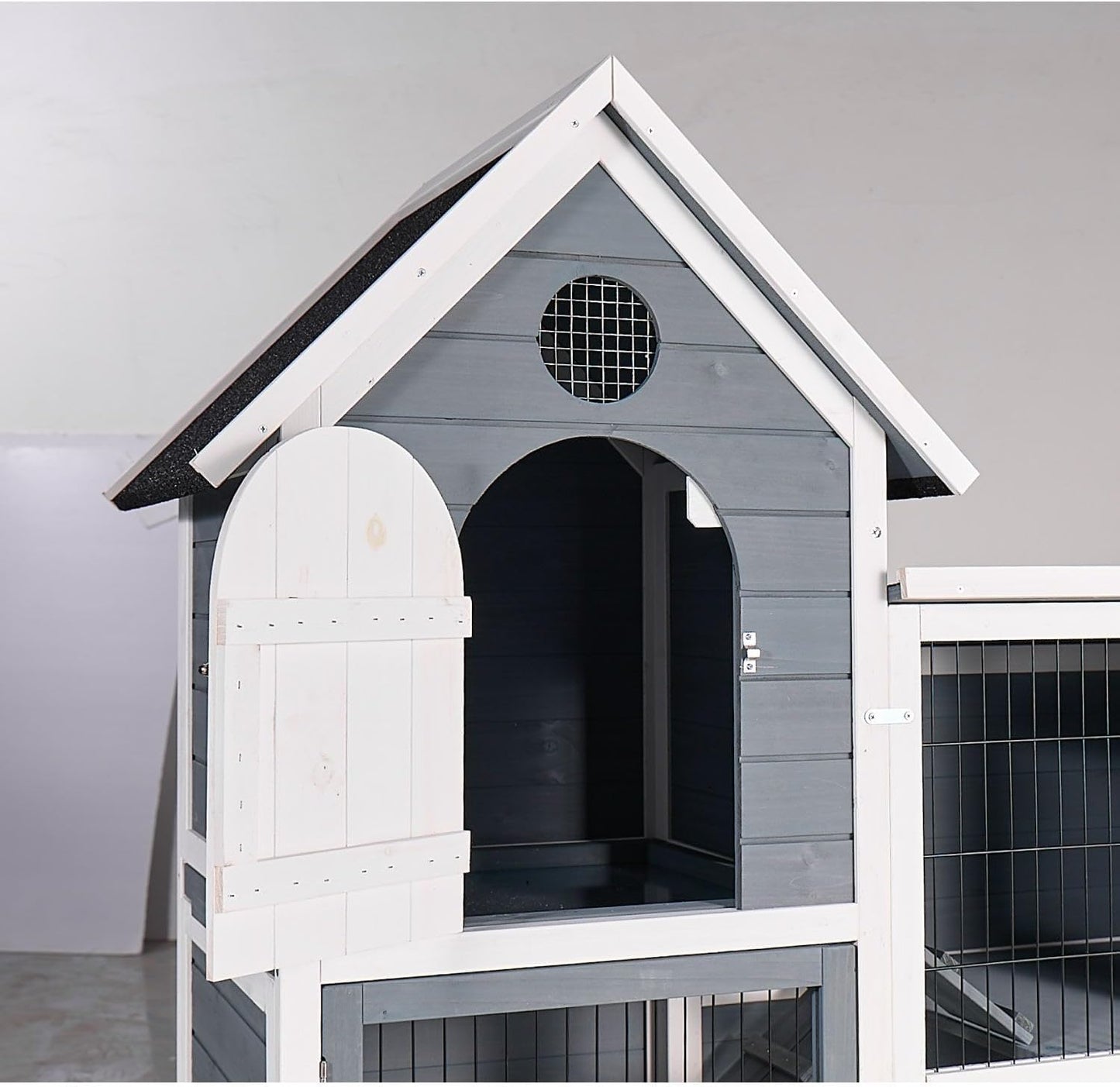 Large Outdoor Chicken Coop Cage Weather-Resistant 2-Story Wooden Pet House with No-Leak Tray Indoor/Outdoor Rabbit Hutch Grey & Beige Gray+White