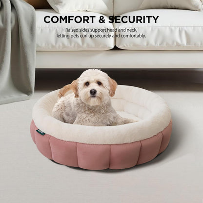 BALANCE Cat Beds for Indoor Cats, Washable Round Cat Bed, Cute Kitten Bed with Anti-Slip Bottom for Kitty and Puppy, 23 Inches, Mellow Rose