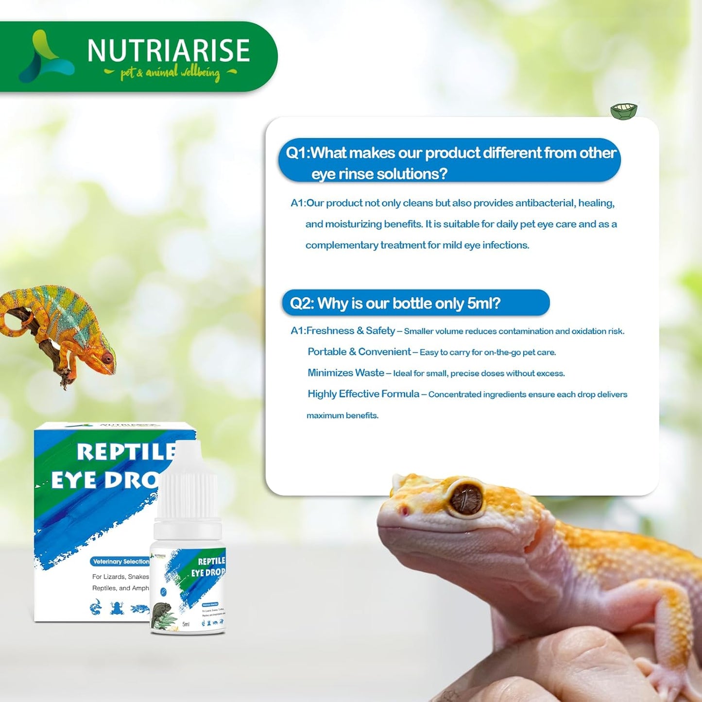 Reptile Eye Drops | Gentle Eye Cleanser for Bearded Dragons, Turtles, Snakes & Lizards | Non-Irritating Daily Eye Care Solution for Reptiles & Amphibians