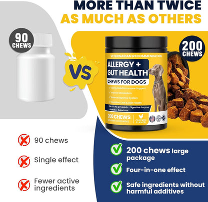 Dog Allergy Chews Probiotics for Dogs Yeast, Itchy Skin and Itchy Ears Itch Relief Immune Pre Probiotic Chews for Pet Digestive Gut Health Anti Itch Supplement for Itching and Licking Dogs Allergies