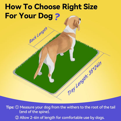Dog Grass Pad with Tray Large, 35" x 24" Stainless Steel Dog Litter Box with 2 Premium Grass Pads & Reusable Pee Pad - Durable, Rust-Proof, Easy Clean Dog Toilet for Large Dogs Indoor Outdoor Use