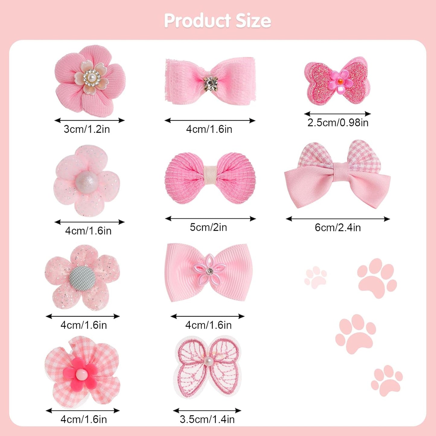 20Pcs Light Pink Small Dog Hair Bows Cute Puppy Dog Bowknot Hair Bow Bulk with Rubber Bands Elastic Lace Rhinestone Pearls Hair Ties Mix Style Handmade Flower Bow Dog Cat (Light Pink, Cute pattern)