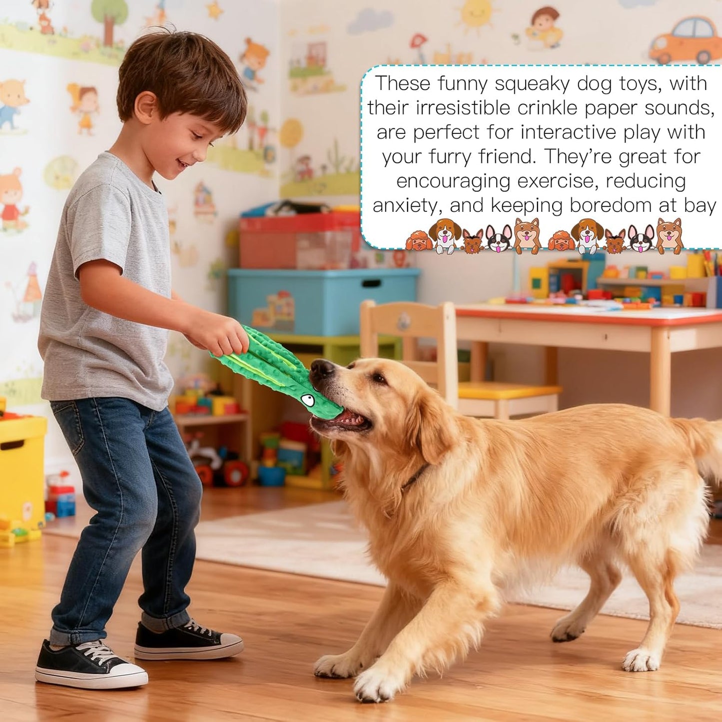 3 Pack Squeaky Dog Toys Octopus No Stuffing Crinkle Plush Dog Toy Interactive Puppy Teething Chewing Pet Supplies for Chewer, Small, Medium (Blue, Green)