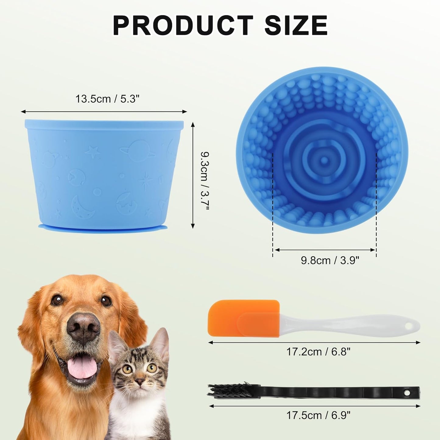 Slow Feeder Dog Bowls, Silicone Dog Lick Bowl with Brush & Scraper, Non-Slip Base Slow Feeder for Anxiety Alleviating & Oral Health, Lake Blue