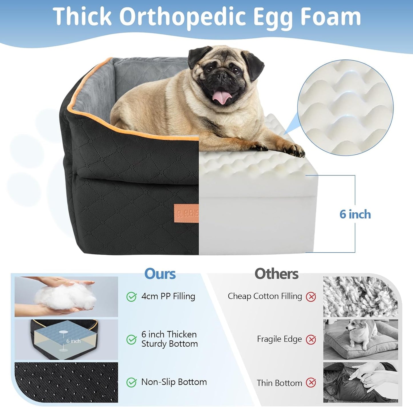 Dog Car Seat for Small Medium Dogs, Memory Foam Dog Booster Car Seat for Pets Under 35 lbs, Anti-Slip Pet Carseat with 2 Adjustable Leashes, Elevated Dog Travel Bed with Storage Pockets