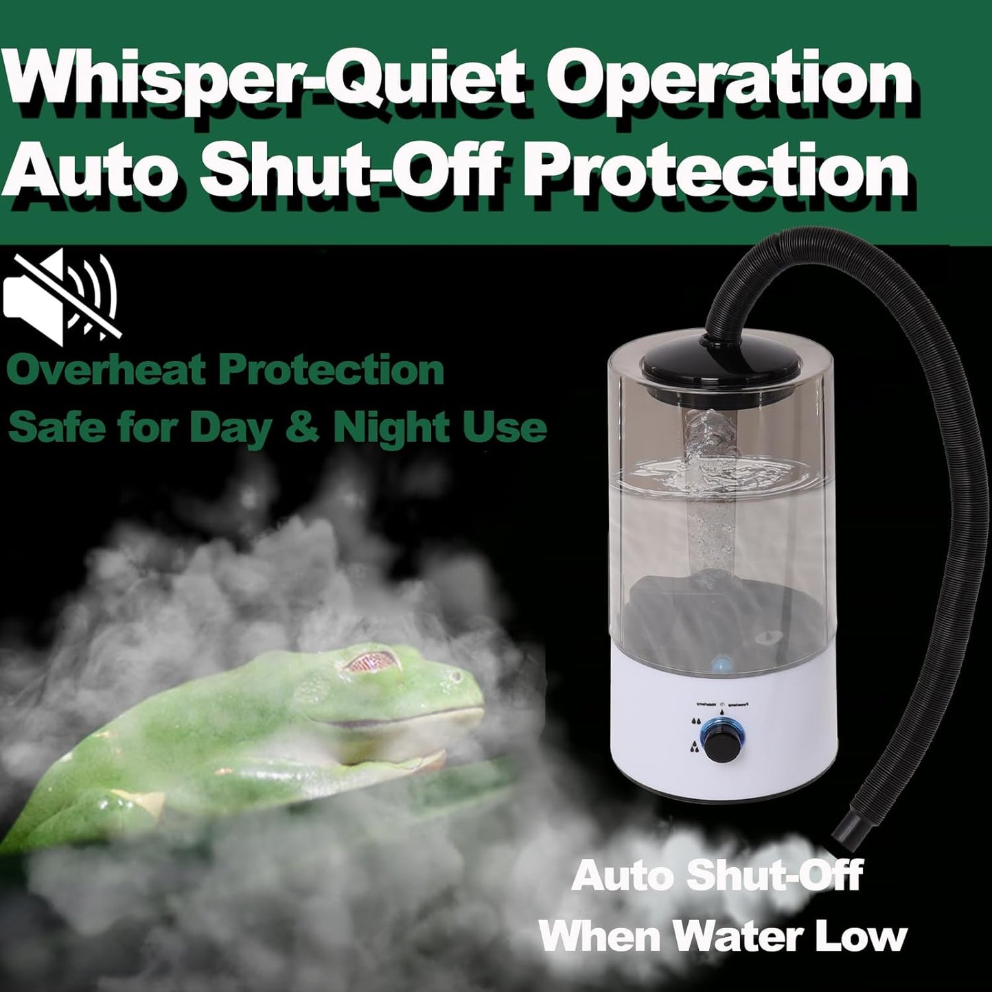 4L Reptile Humidifier Fogger with Extended Hose - Adjustable & Quiet Fogger/Mister for Chameleon, Bearded Dragon, Amphibians - Large Capacity(White)