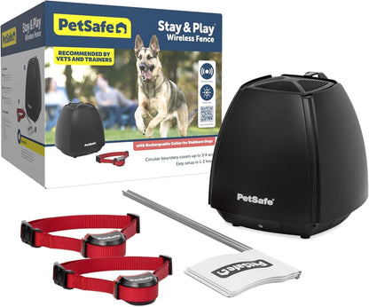 PetSafe Stay & Play 2-Dog Wireless Fence for Stubborn Dogs - America's Safest Wireless Pet Containment System - No Dig Electric Fence - Circular Boundary - Secure 3/4-Acre Yard - for Dogs 5lb+