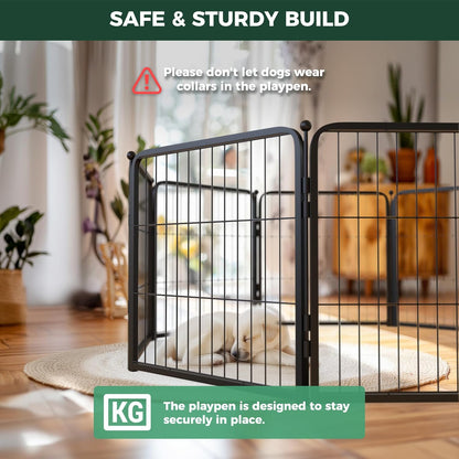 FXW Homeplus Unleashed Indoor Dog Playpen - Stress-Free and Safe Play, Heavy Duty 24 Inch 8 Panels Dog Pen for Puppy and Small Dogs, Black│Patented