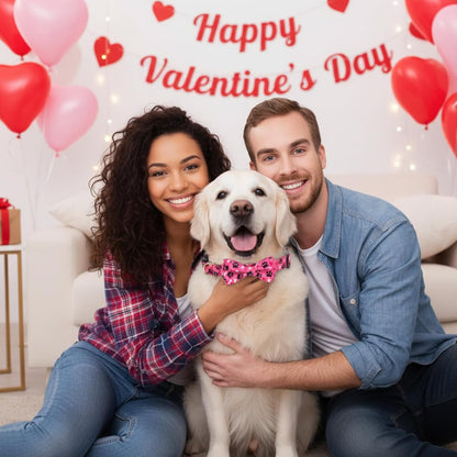 2 Pcs Valentines Dog Collar with Bow Tie Red Hearts Cute Pink Dog Collar Adjustable Safety Breakaway Buckle Soft for Small Medium Large Boy Girl Puppy Pet Dog Bows Removable Bowtie Cute