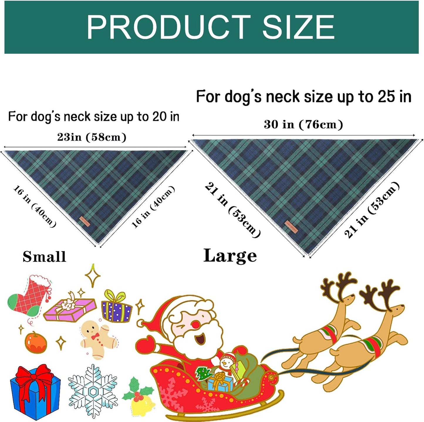 Unique Style Paws Dog Christmas Bandanas 1PC Washable Cotton Triangle Green Plaid Dog Scarfs for Small Medium Large Dogs and Cats