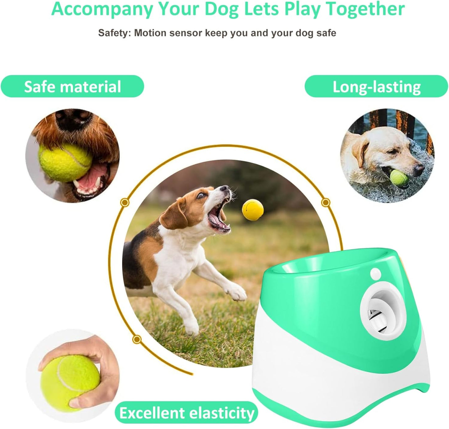 Automatic Dog Ball Launcher with 10/20/30FT Distances Dog Ball Thrower with 12 Tennis Rechargeable Interactive Thrower Machine for Mental Stimulation Training