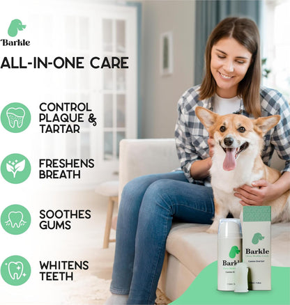Barkle Vet Approved Dog Teeth Cleaning Toothpaste & Tooth Brushing Kit | Eliminate Plaque, Tartar & Bad Breath | Mint Dog Breath Freshener Gel | Puppy & Small Breed Safe | Free Finger Brush (60 Days)