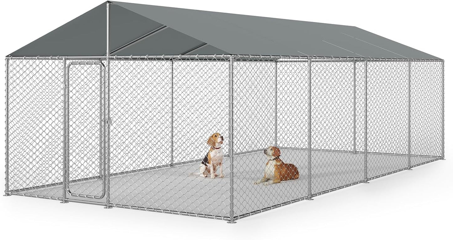 20x10 FT Outdoor Dog Kennel Outside with Metal Large Dog Gate, Outdoor Dog Pens with Roof, Heavy Duty Dog Enclosures for Backyard Farm Use (240x120x84)
