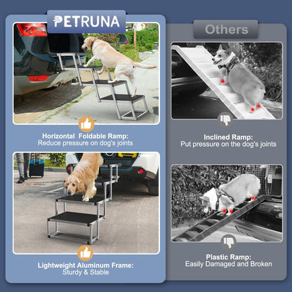 Extra Wide Dog Stairs for Large Dogs, Foldable Dog Ramp for Car with Non-Slip Surface, Dogs Stairs for Cars, High Beds, Truck, Supports up to 250 lbs, 4 Steps