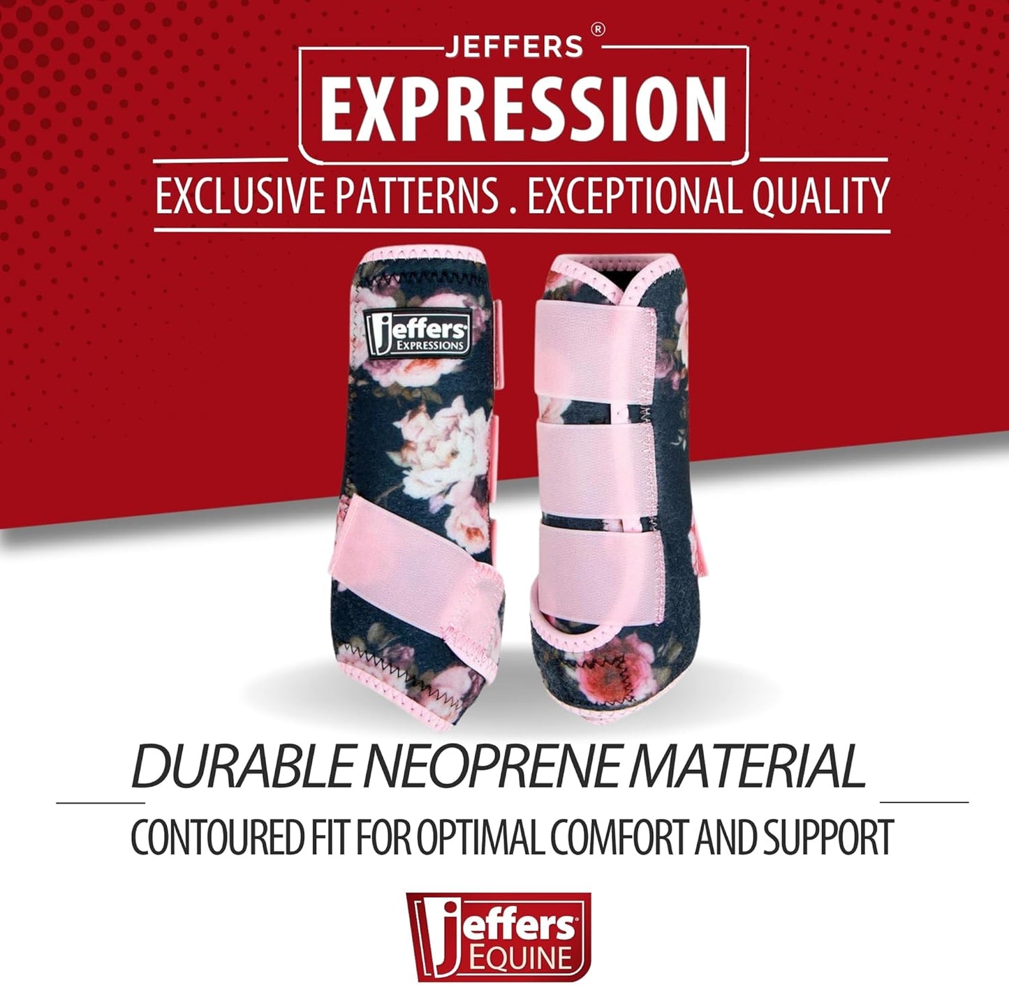 Jeffers Expression Protective Horse Boots 1 Pair, Rose Garden - Safe Neoprene Leg Guards, Comfortable Fit, Durable Strap Closures, Front & Hind Support, Accessories for Travel & Riding - Medium