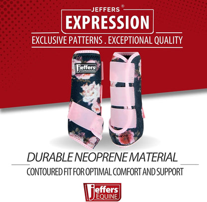 Jeffers Expression Protective Horse Boots 1 Pair, Rose Garden - Safe Neoprene Leg Guards, Comfortable Fit, Durable Strap Closures, Front & Hind Support, Accessories for Travel & Riding - Medium