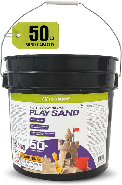 Sun Joe Ultra Fine Silica Play Sand for Sandboxes, Sensory Tables, Gardens, Weighted Toys & Aquariums, for Molding, Digging & Sculpting, 50 Pound Bucket