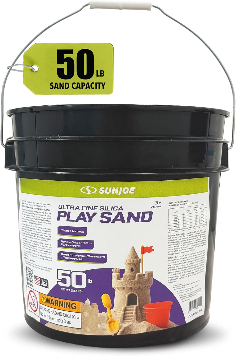 Sun Joe Ultra Fine Silica Play Sand for Sandboxes, Sensory Tables, Gardens, Weighted Toys & Aquariums, for Molding, Digging & Sculpting, 50 Pound Bucket