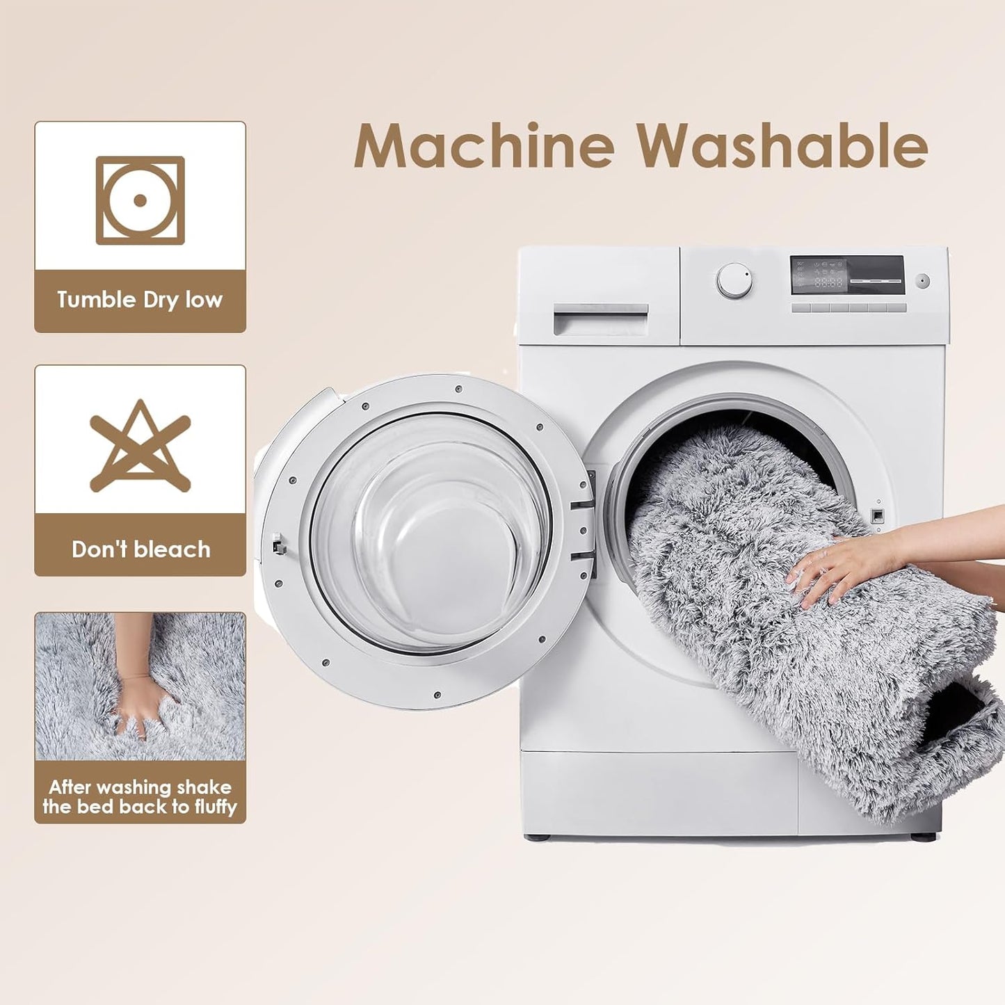 EHEYCIGA Fluffy Dog Crate Bed for Extra Large Dogs, Plush Faux Fur Pad, Calming Anti Anxiety XL Bed for Crate, Washable Soft Warm Dog Mat with Non-Slip Bottom, Grey