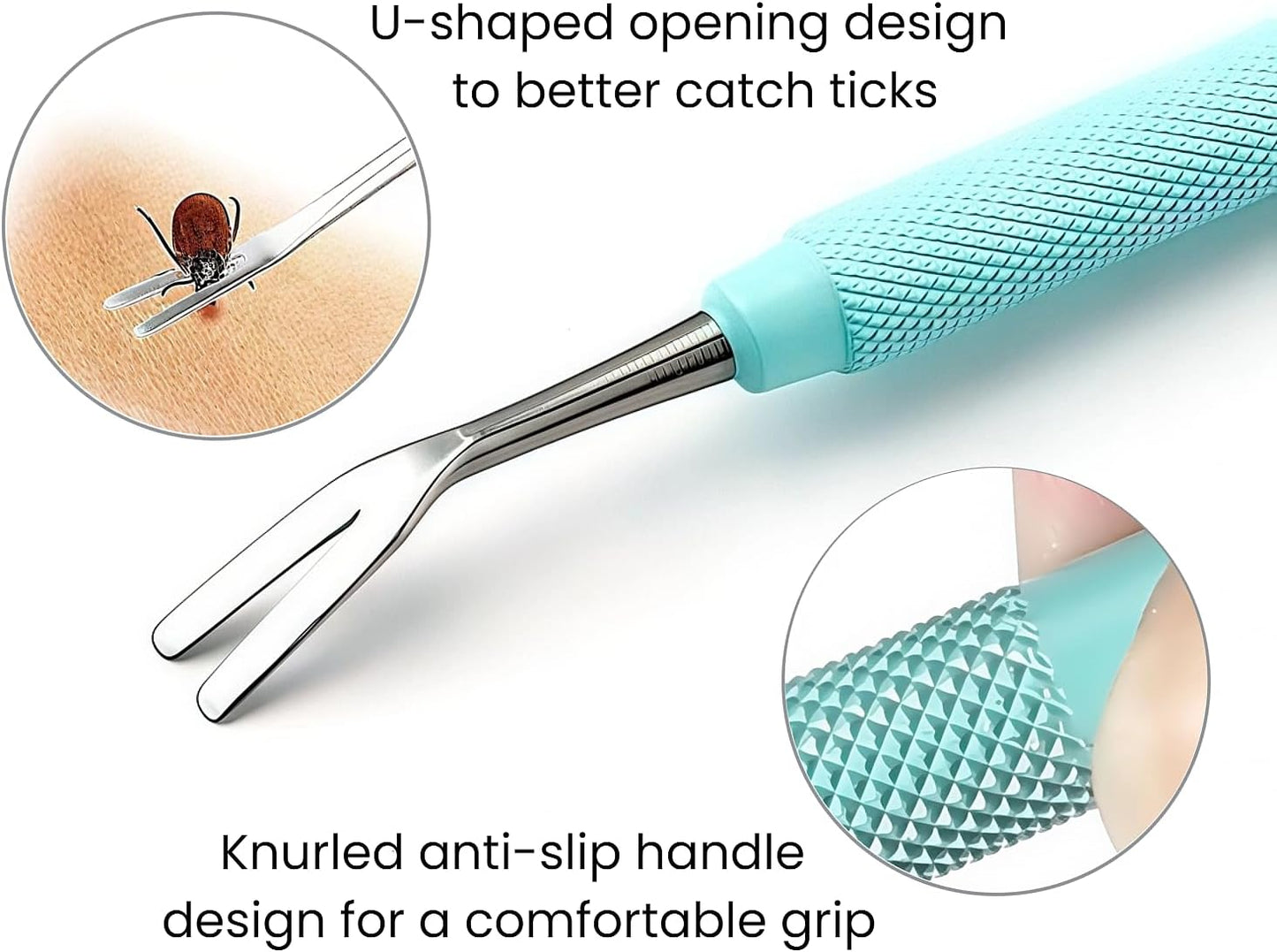 Tick Removal Tool Kit for Dogs, Cats & Humans – Stainless Steel Tick Tweezer, Fork & Dual-Head Clamp with Leather Pouch, Safe & Easy Tick Remover for Pets, Ideal for Grooming & Outdoor Travel