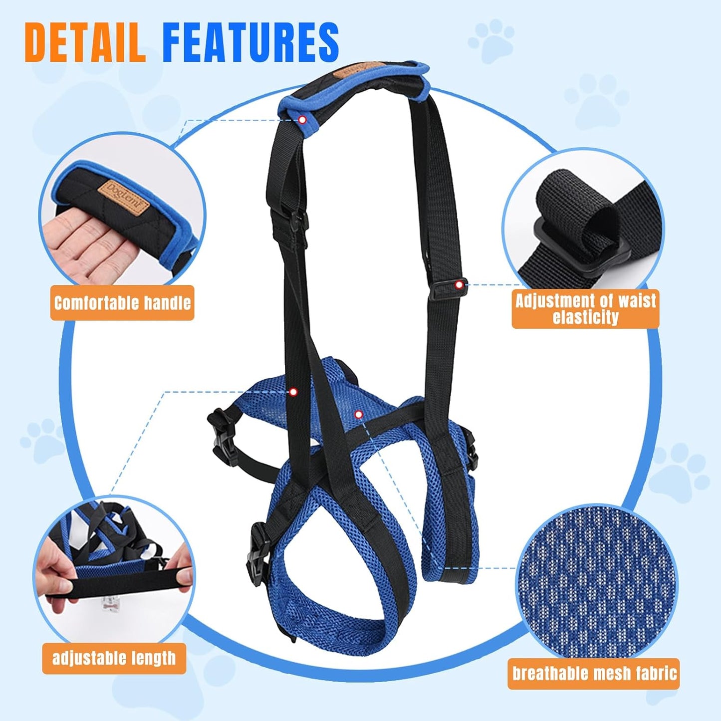 Dog Litf Harness, Dog Sling for Large Dogs Hind Leg Support, Hind Leg Support to Help Rehabilitate, for Elderly, Injured, Arthritic Dogs, L