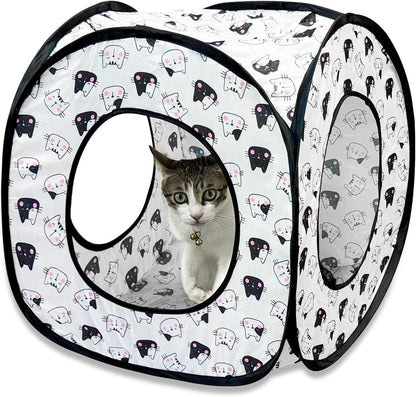Andiker Cat Tent, 3 Holes Safe and Strong Cute Cats Tunnel Collapsible Easy to Carry Cat House for Indoor Cats Kittens Hiding Playing Training Sleeping (Square Black)