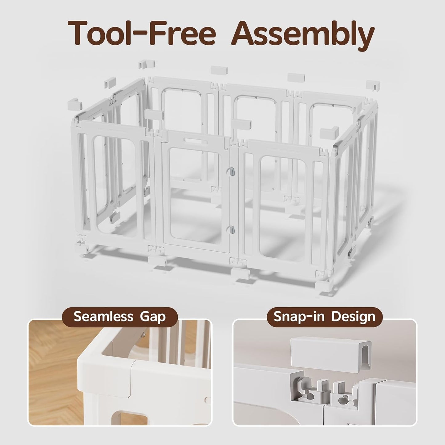 Jalove Dog Playpen Indoor, 24" H Plastic Dog Play Pen with Window, Clear Acrylic Pet Playpen for Puppy Cat Rabbit Ferret, Small Dogs Fence Crate Kennel, Whelping Cage (White, 10 Panels)