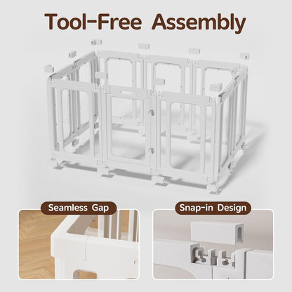 Jalove Dog Playpen Indoor, 24" H Plastic Dog Play Pen with Window, Clear Acrylic Pet Playpen for Puppy Cat Rabbit Ferret, Small Dogs Fence Crate Kennel, Whelping Cage (White, 10 Panels)