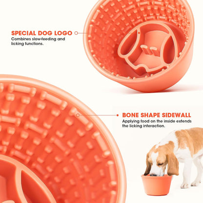 Slow Feeder Dog Bowl,Non-Slip Lick and Freeze Bowl for Dogs,Long Lasting Silicone Licking Mat for All Dog Sizes,Anti-Chocking and Reduce Anxiety(Orange)