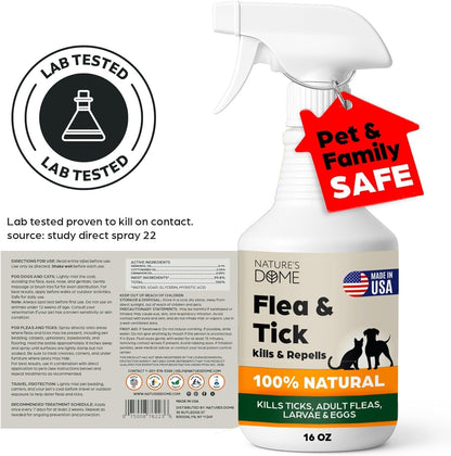 Nature’s Dome Flea & Tick Starter Kit – Makes 3 Bottles (16 oz Each) – Plant-Based, Eco-Friendly Formula – Kills & Repels Fleas, Ticks, Larvae & Eggs – Safe for Pets, Kids & Plants