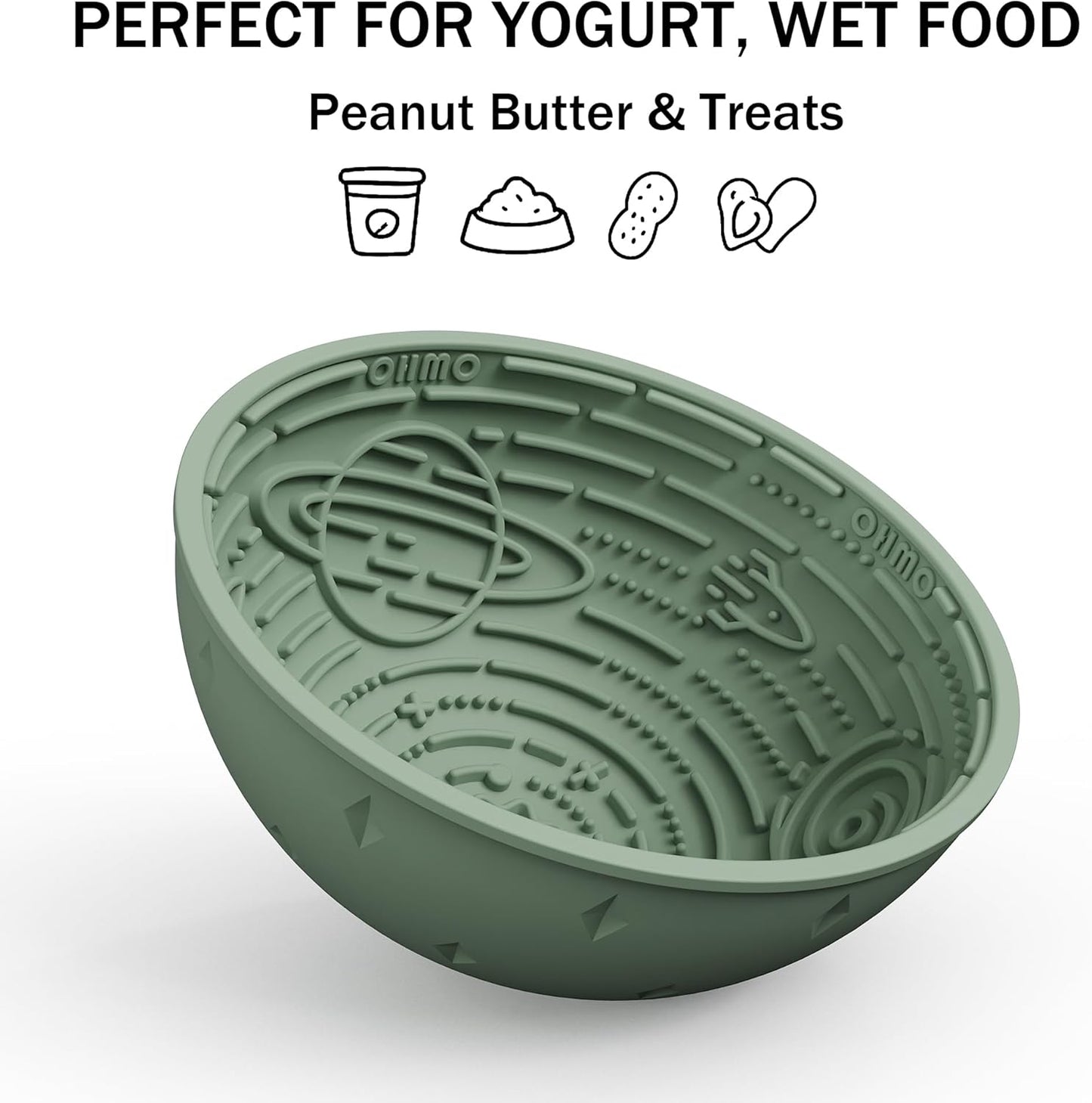 OHMO Slow Feeder Bowl Lick Mat for Dogs(Sage Green, 6.3") Interactive Soft Silicone w/Wobbly & Stable Galaxy Design, Reduces Pet Boredom Anxiety, Easy Clean