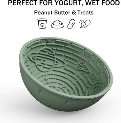 OHMO Slow Feeder Bowl Lick Mat for Dogs(Sage Green, 6.3") Interactive Soft Silicone w/Wobbly & Stable Galaxy Design, Reduces Pet Boredom Anxiety, Easy Clean