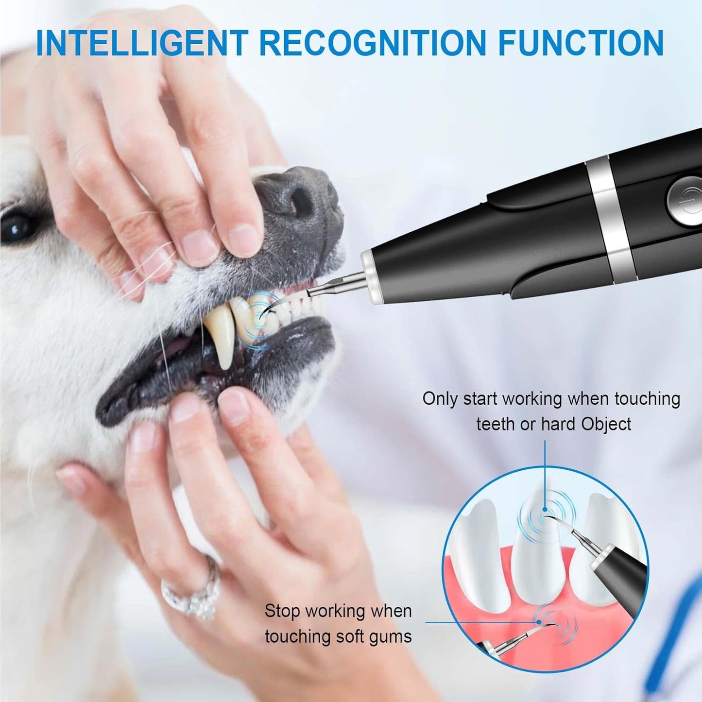 Plaque and Tartar Remover, Dog Ultrasonic Teeth Cleaner Toothbrush for Tartar and Stains with LED Light, 5 Modes Low Noise Sonic Tooth Cleaning Kit Tool for Dogs (Black)