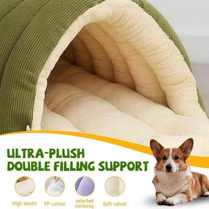 Cat Dog Cave Bed, 2026 New Winter Cave for Dog and Cat, Warm Plush Covered Cat House with Removable Cushion, Soft Sleeping Bed for Indoor Cats(Green,L)