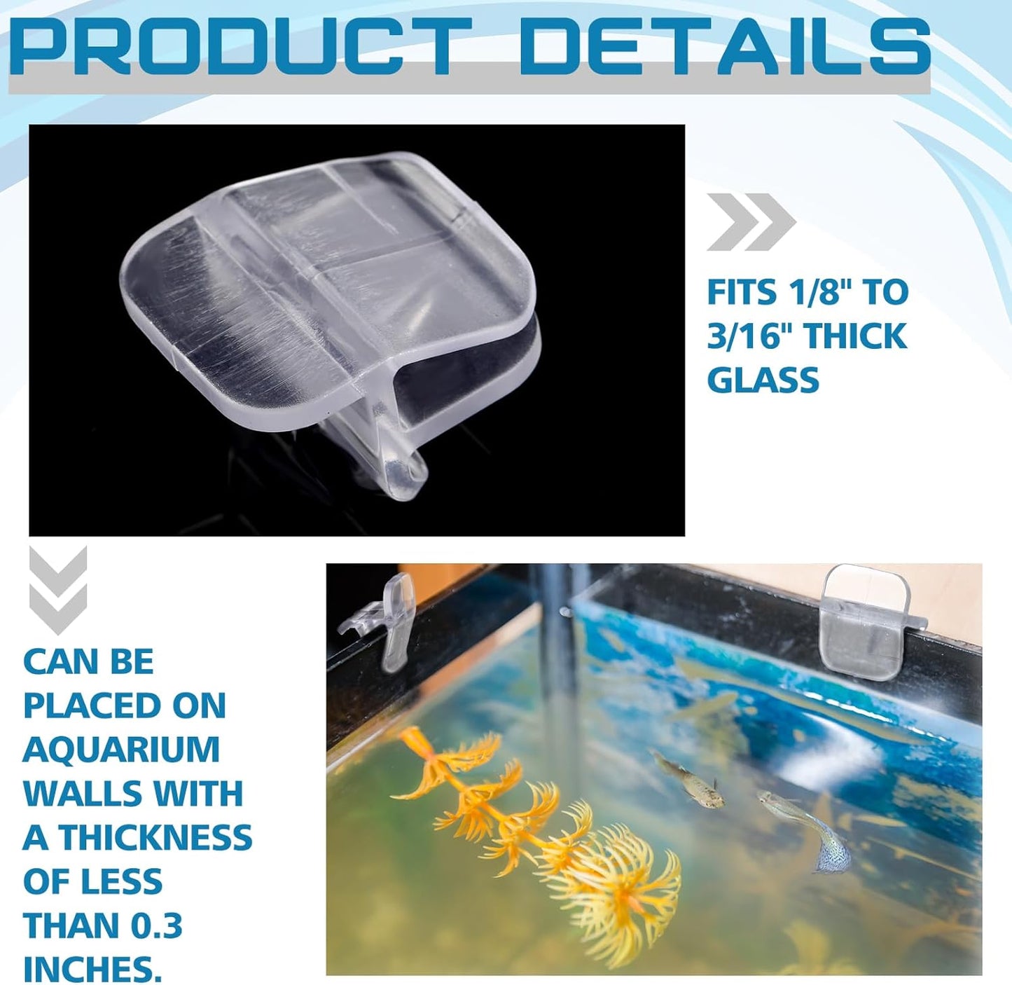 Chunful 12 Pcs Aquarium Lid Clips Rimless Fish Tank Top Cover Rim Lid Support Holder Clip Clear PC Aquarium Hoods Clamps for 1/8" to 3/16" Glass