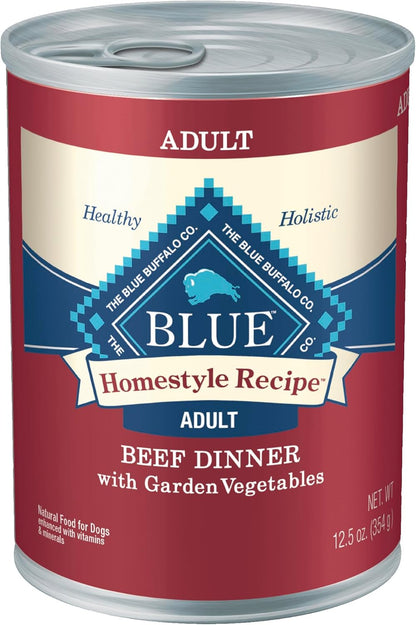 Blue Buffalo Homestyle Recipe Natural Adult Wet Dog Food, Beef 12.5-oz can (Pack of 12)
