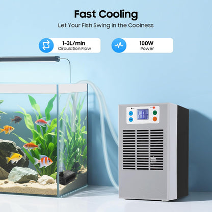 Aquarium Chiller,30L/7.93GAL Water Chiller for Fish Tank w/Water Pump,100W Hydroponics Water Cooler Fish Tank Chiller Constant Temperature Cooling System for Fish Tank,Jellyfish,Coral