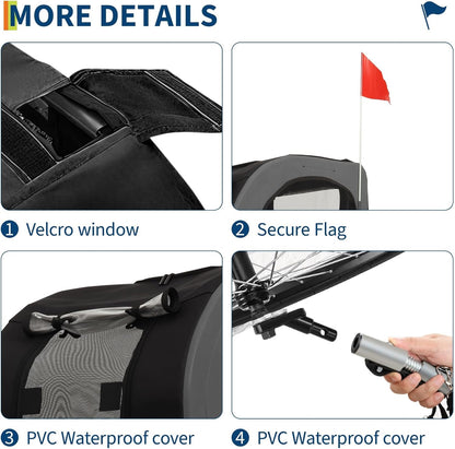 Dog Bike Trailer for Large Dogs - 88Lbs Capacity Pet Bicycle Carrier with 16" Air Tires, Foldable Oxford Fabric Design & Universal Bicycle Coupler | Safe Cycling Cargo Cart for Medium/Large Pets