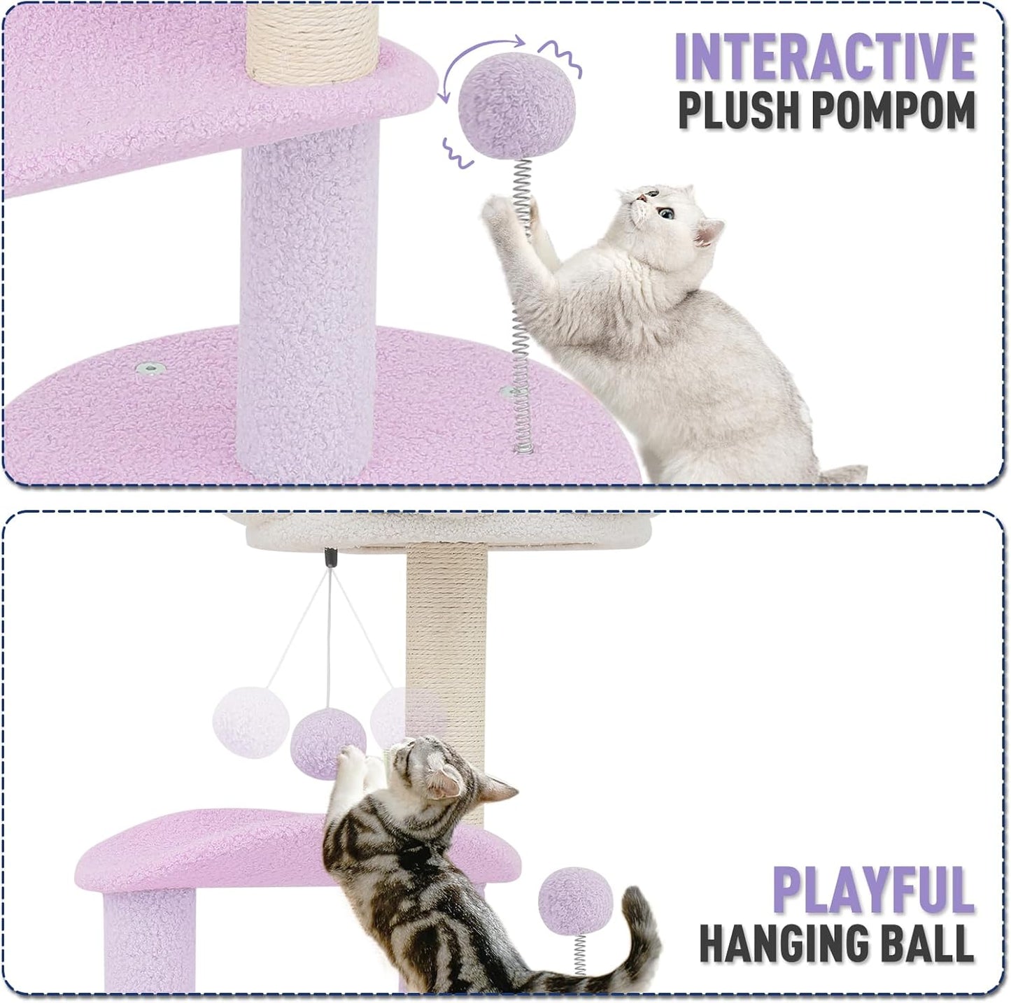 Flower Cat Tree with Scratching Post, Small Cat Tower for Indoor Cats, Cat Climbing Tower for Indoor Kittens Cat Tree Tower for Small Spaces, Cozy Condo & Plush Perches, 33" Purple