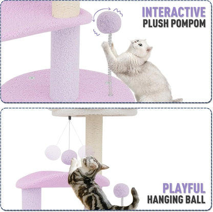 Flower Cat Tree with Scratching Post, Small Cat Tower for Indoor Cats, Cat Climbing Tower for Indoor Kittens Cat Tree Tower for Small Spaces, Cozy Condo & Plush Perches, 33" Purple