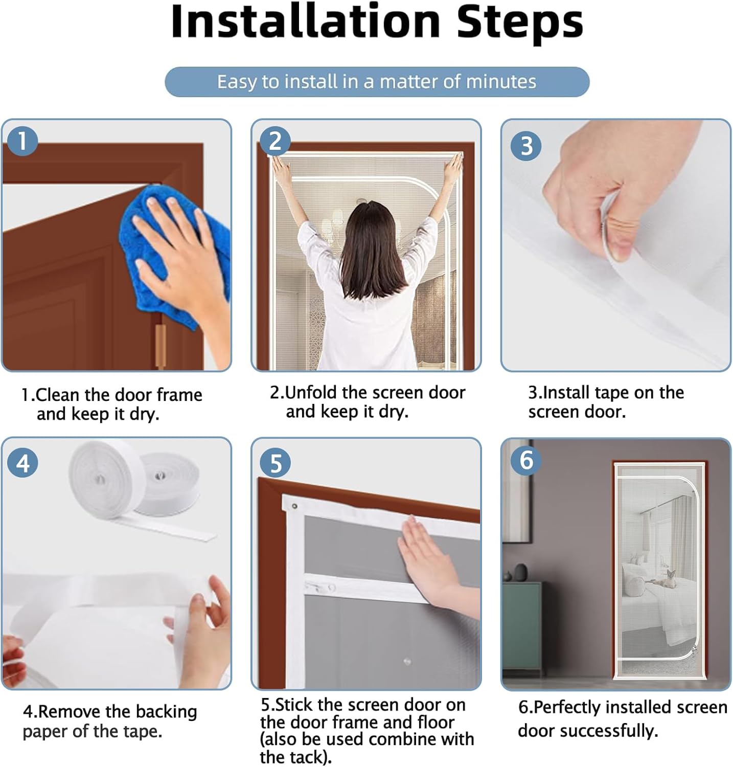 QWR Reinforced Cat Screen Door,Fits Door Opening Size 32''x 80'',Thickened Cat Proof Screen Door with Zipper Closure for Living Room,Kitchen,Bedroom.